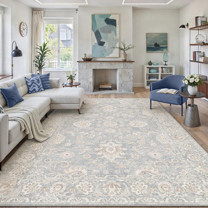Blauer Wohnzimmer Teppich 200x300cm – Vintage Design & Waschbar