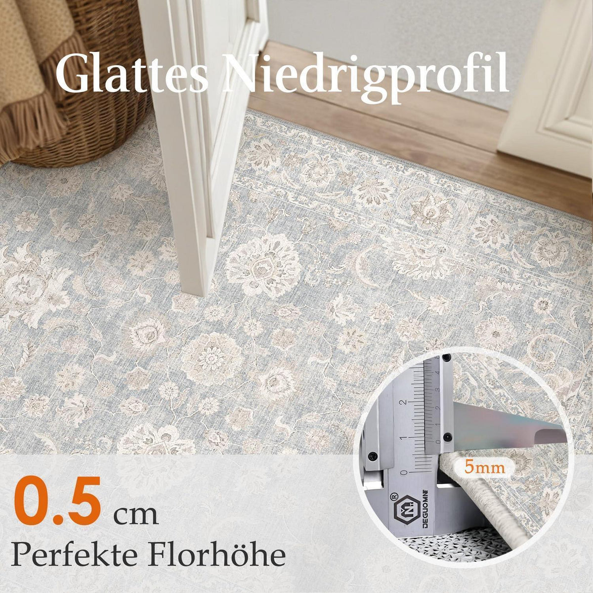 Blauer Wohnzimmer Teppich 200x300cm – Vintage Design & Waschbar