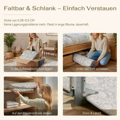 Blauer Wohnzimmer Teppich 200x300cm – Vintage Design & Waschbar