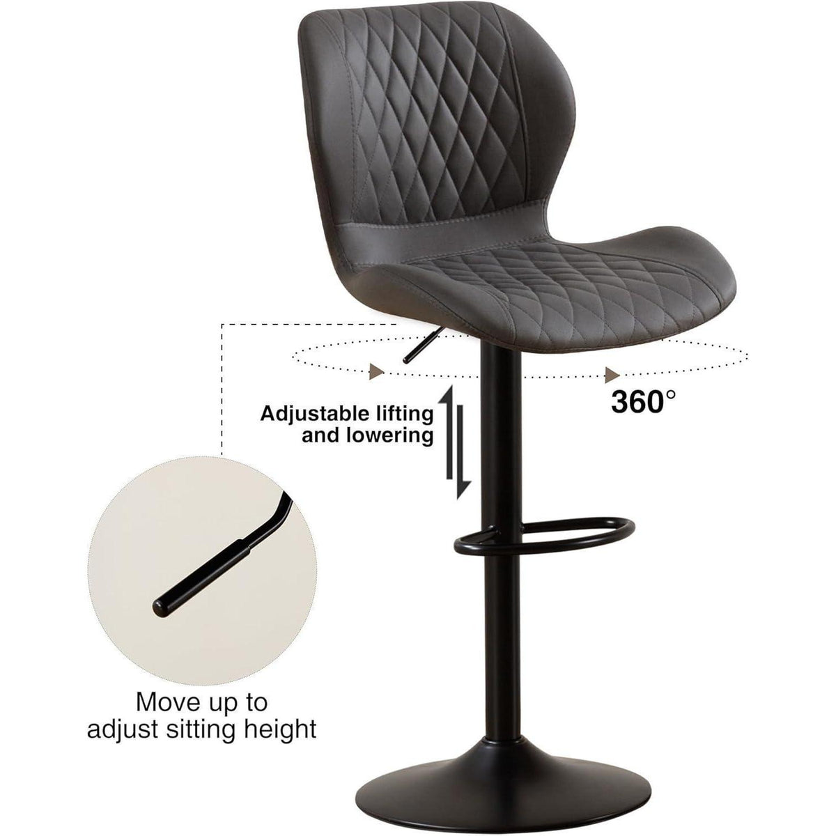 Barhocker mit Lehne, höhenverstellbar, dunkelgrau (2er Set)