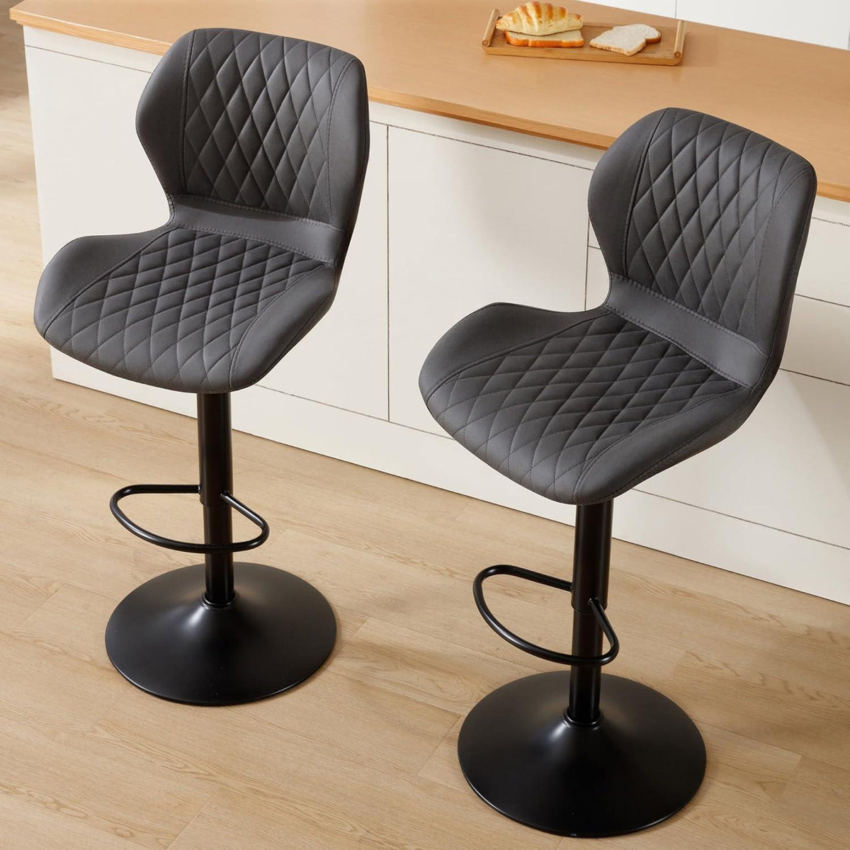 Barhocker mit Lehne, höhenverstellbar, dunkelgrau (2er Set)