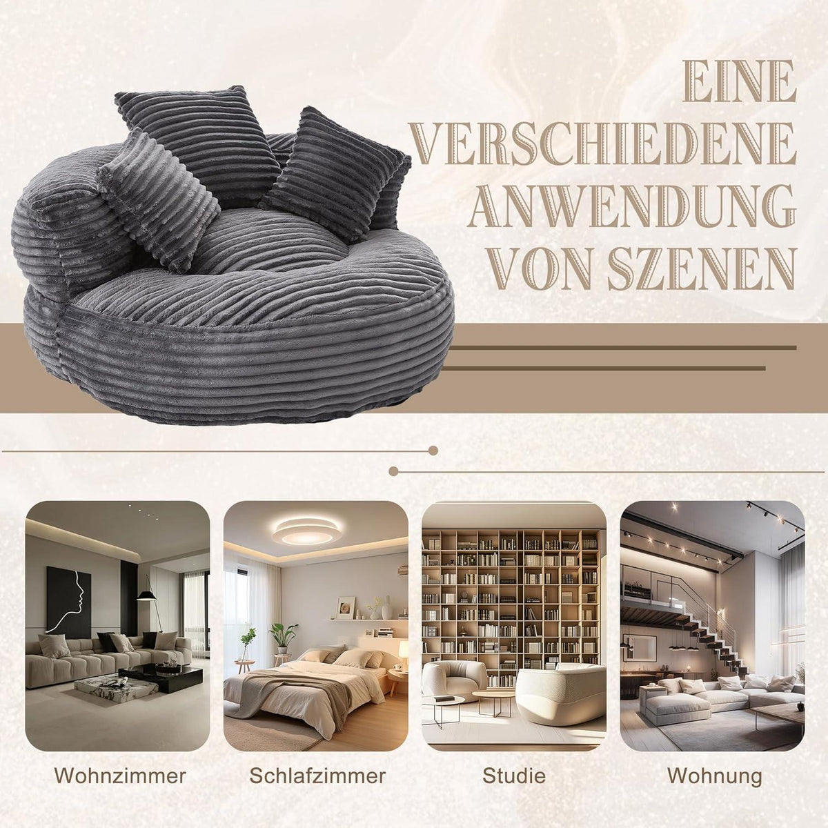 Lazy Sitzsack mit hohem Rücken – Bequemer Lounger für Wohnzimmer