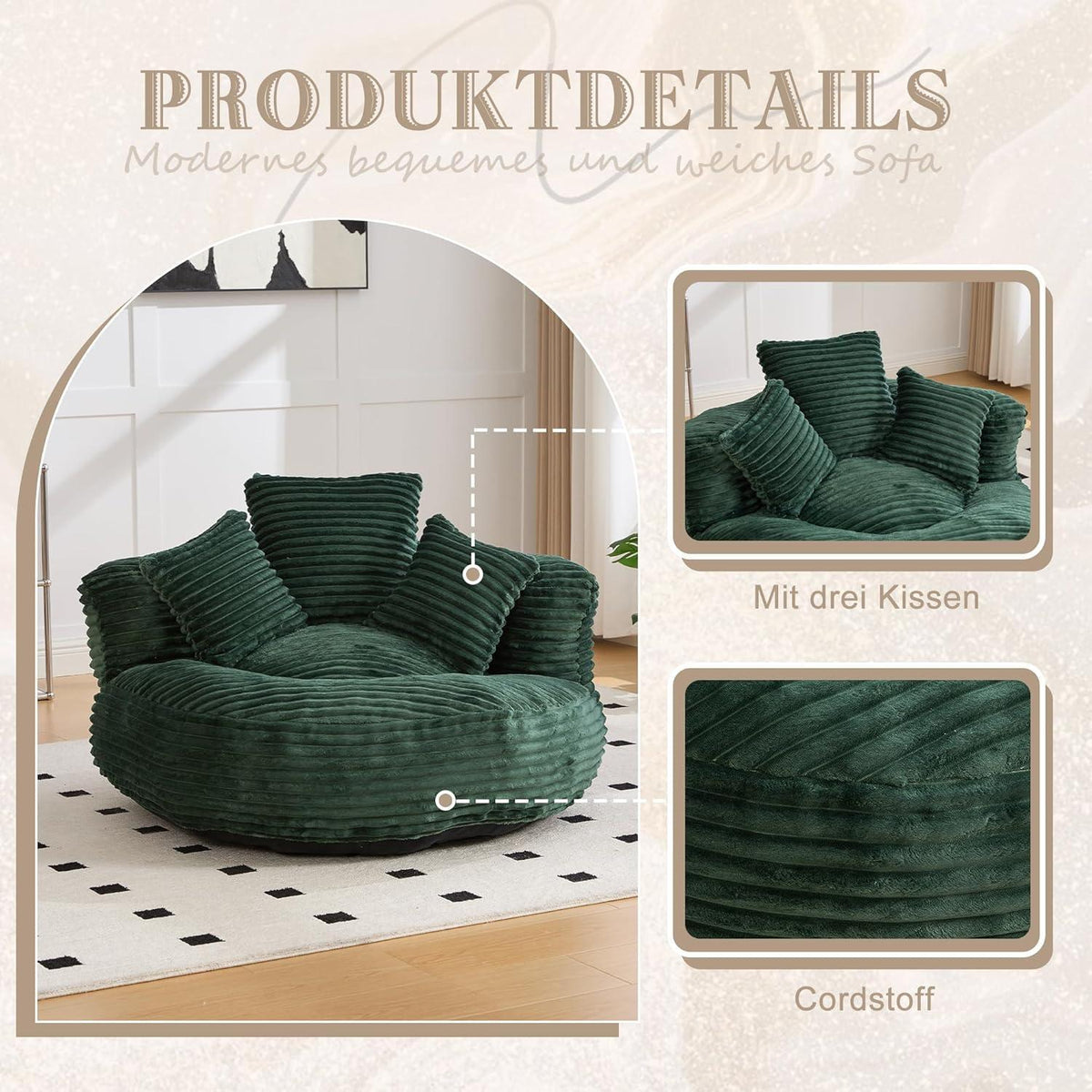 Lazy Sitzsack mit hohem Rücken – Bequemer Lounger für Wohnzimmer