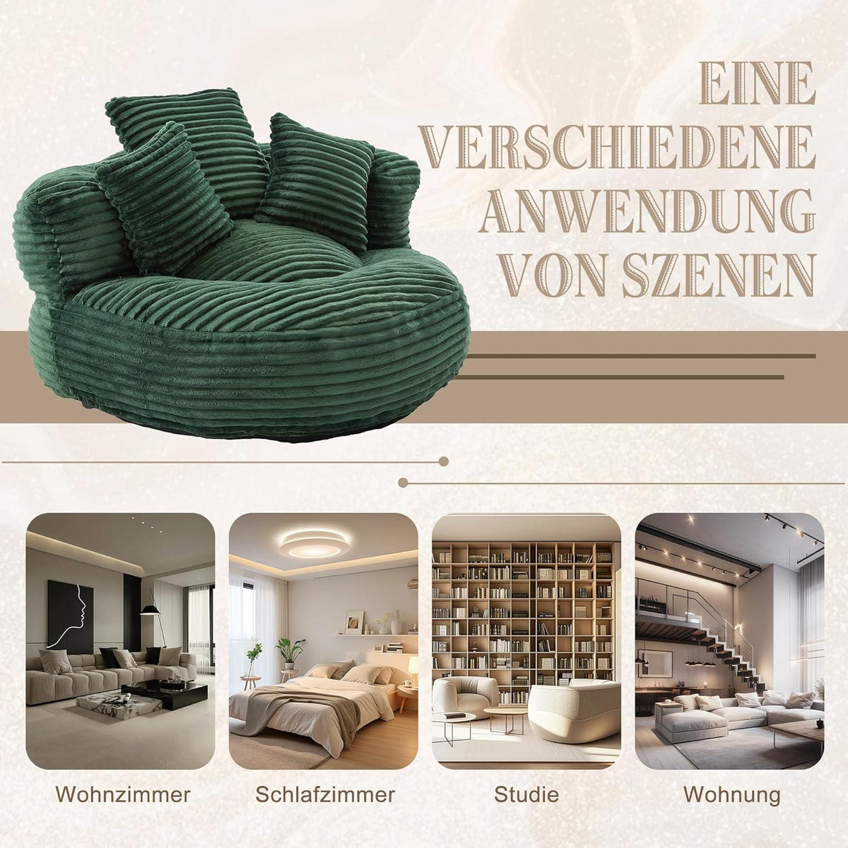 Lazy Sitzsack mit hohem Rücken – Bequemer Lounger für Wohnzimmer