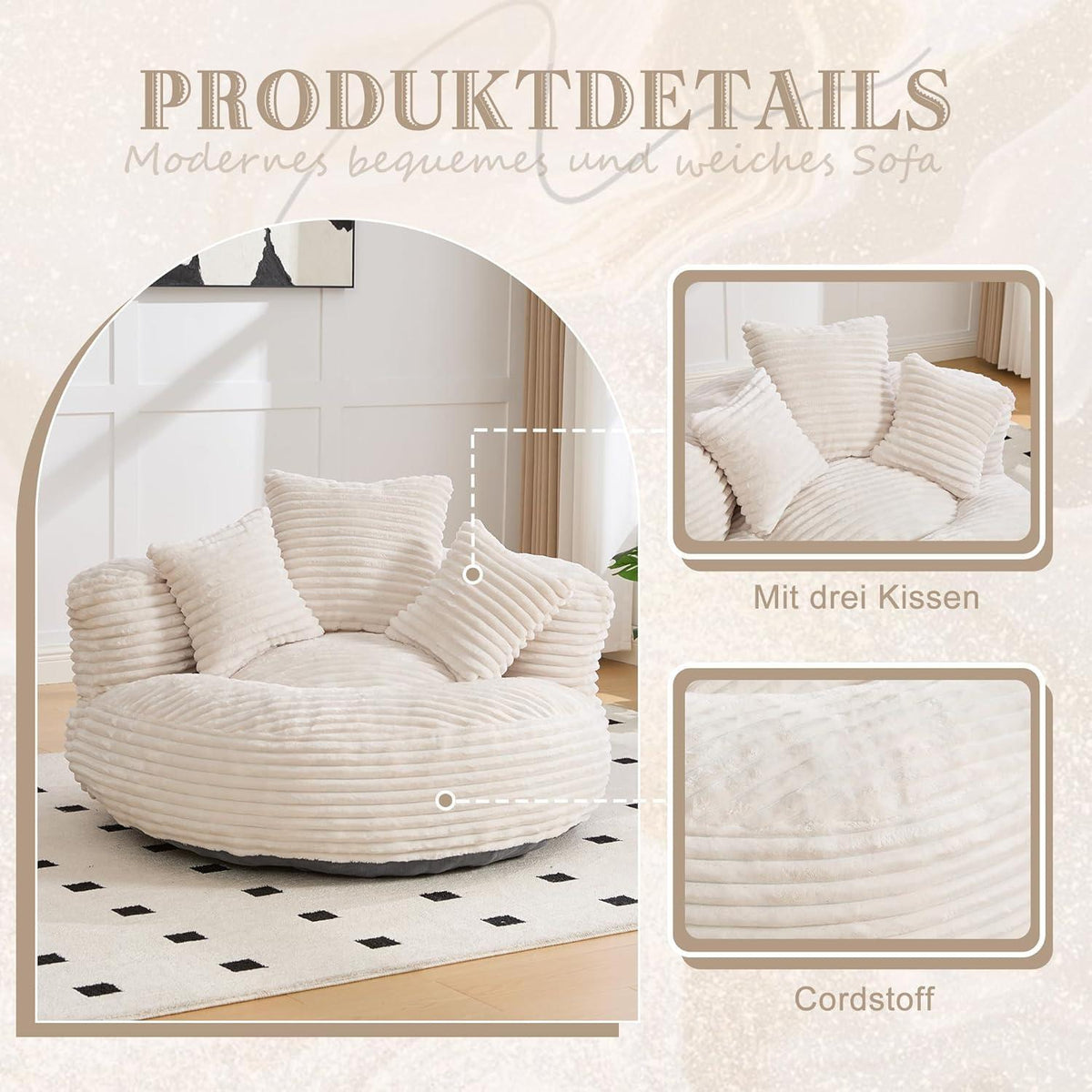 Lazy Sitzsack mit hohem Rücken – Bequemer Lounger für Wohnzimmer