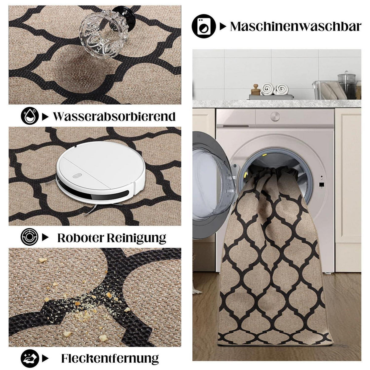 Webteppich Läufer 80x300cm Rutschfest & Waschbar – Krone-Braun