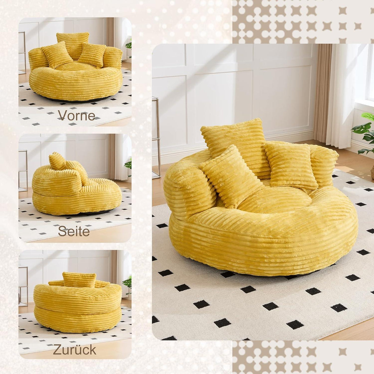 Lazy Sitzsack mit hohem Rücken – Bequemer Lounger für Wohnzimmer