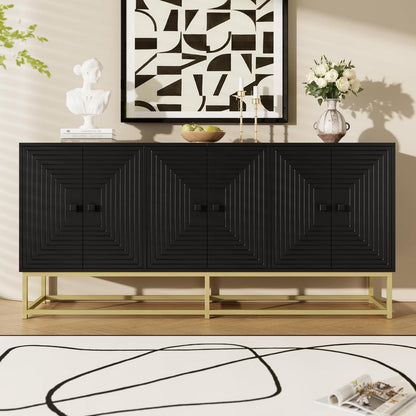 Sideboard Schrank Schwarz mit 3 Türen & Goldbeinen, 160cm