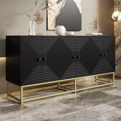 Sideboard Schrank Schwarz mit 3 Türen & Goldbeinen, 160cm