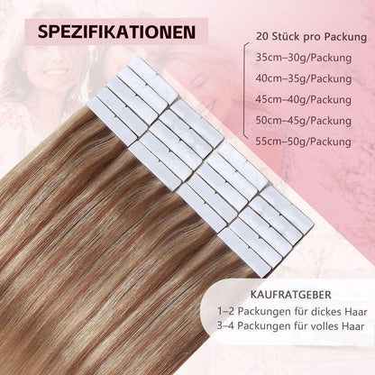 Remy Tape Haarverlängerung #10/27/27 Hellbraun mit Goldblond 45cm