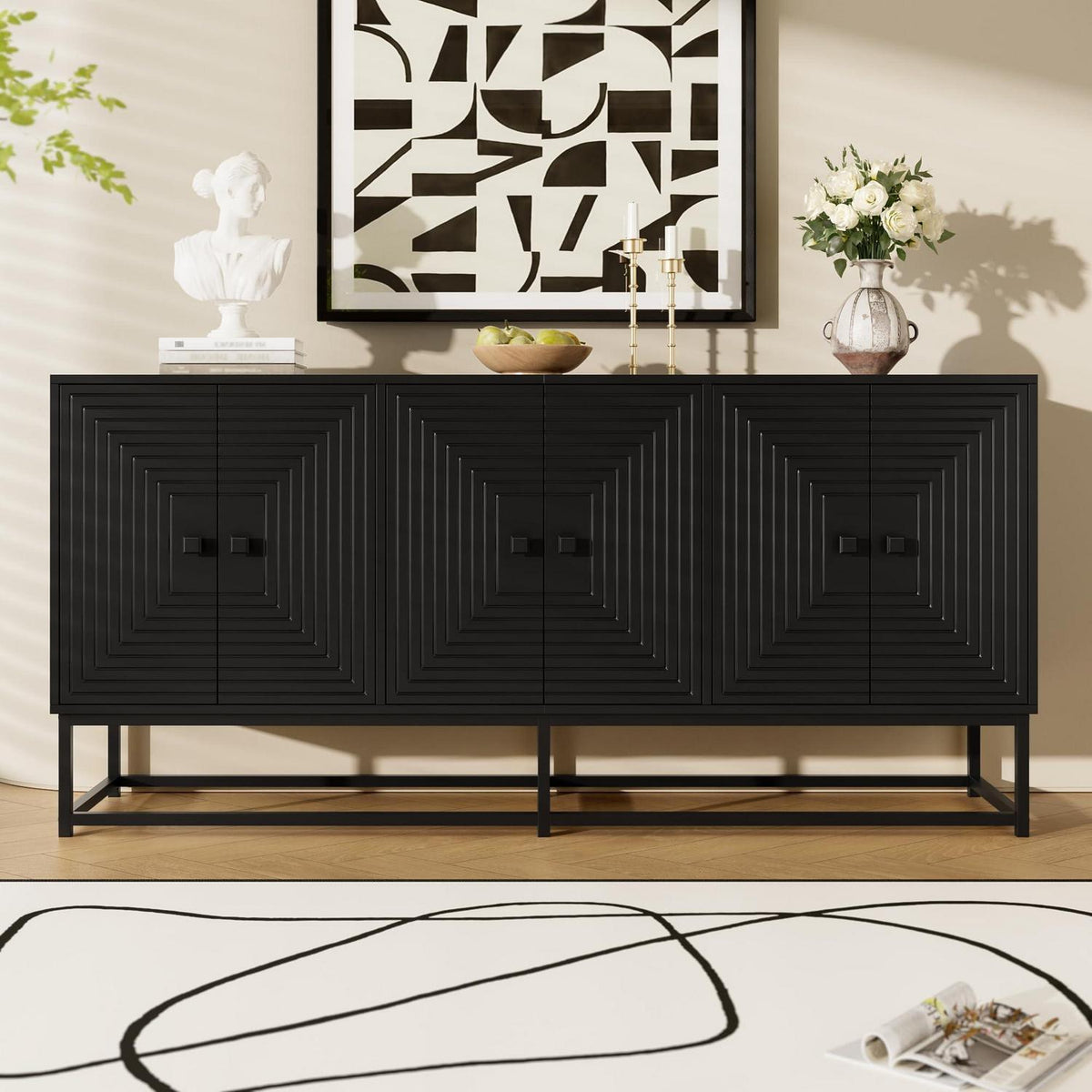 Modernes Sideboard Schwarz mit 3 Türen & Großem Stauraum