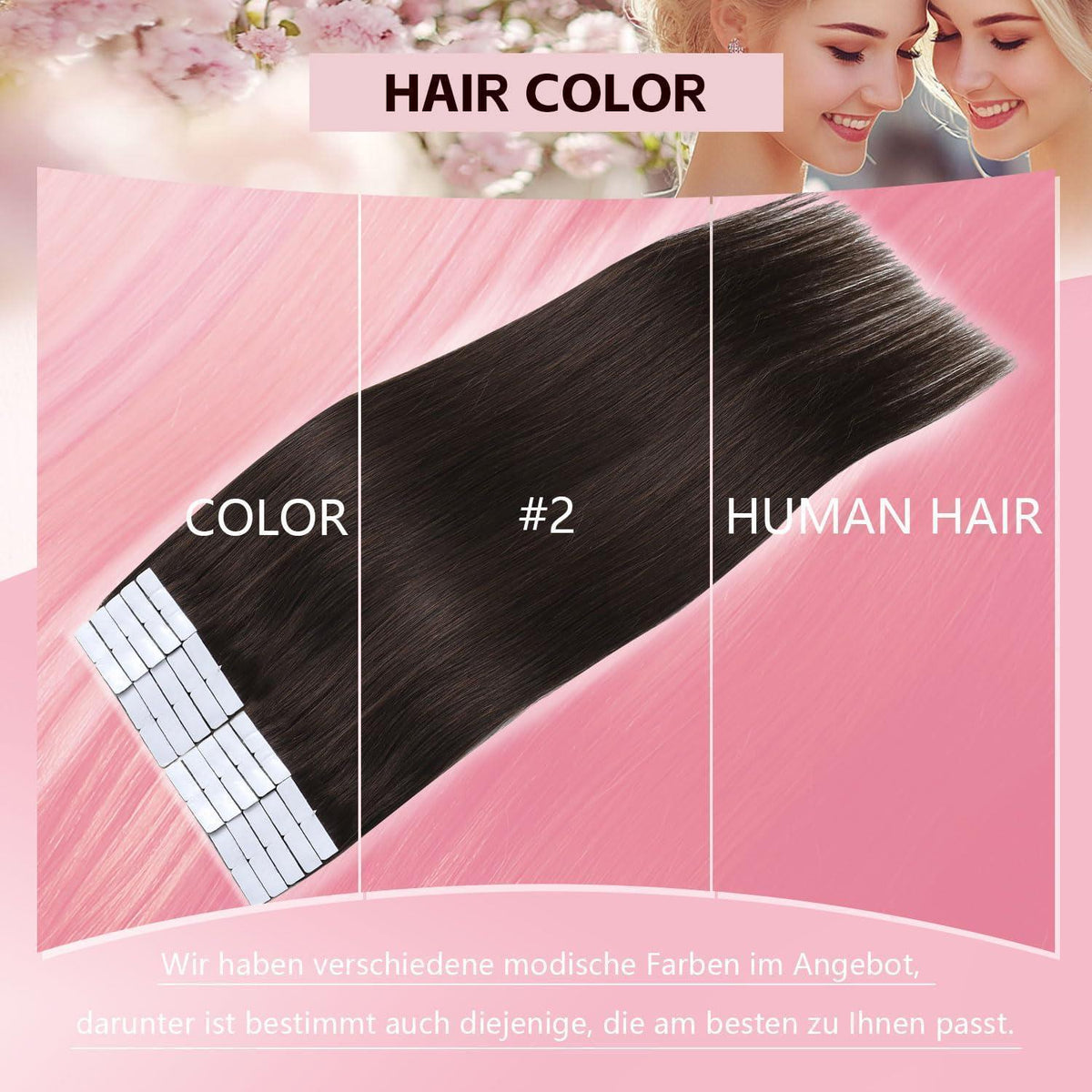 Echthaar Tape-in Haarverlängerung Dunkelbraun 55cm (50g)