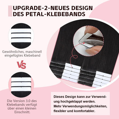Remy Tape-in Haarverlängerung #1B Schwarz 45cm Echthaar