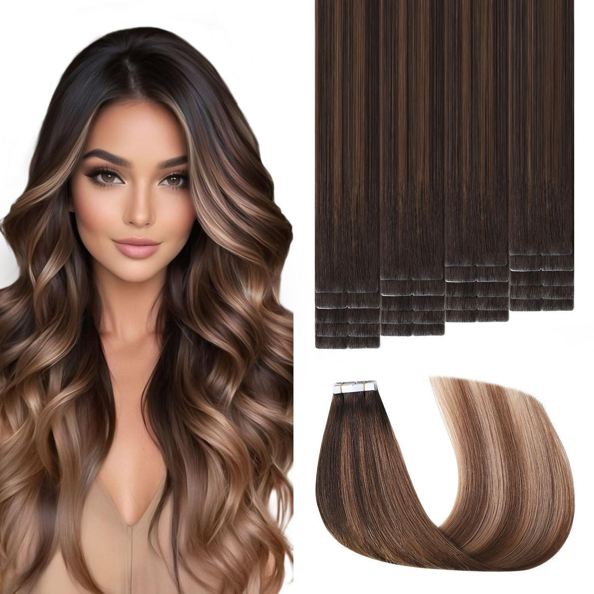 Echthaar Tape-in Extensions #2/6/18 Dunkelbraun bis Chestnut