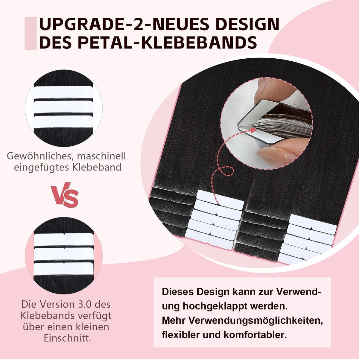 Echthaar Tape-in Haarverlängerung 55cm #1B Schwarz