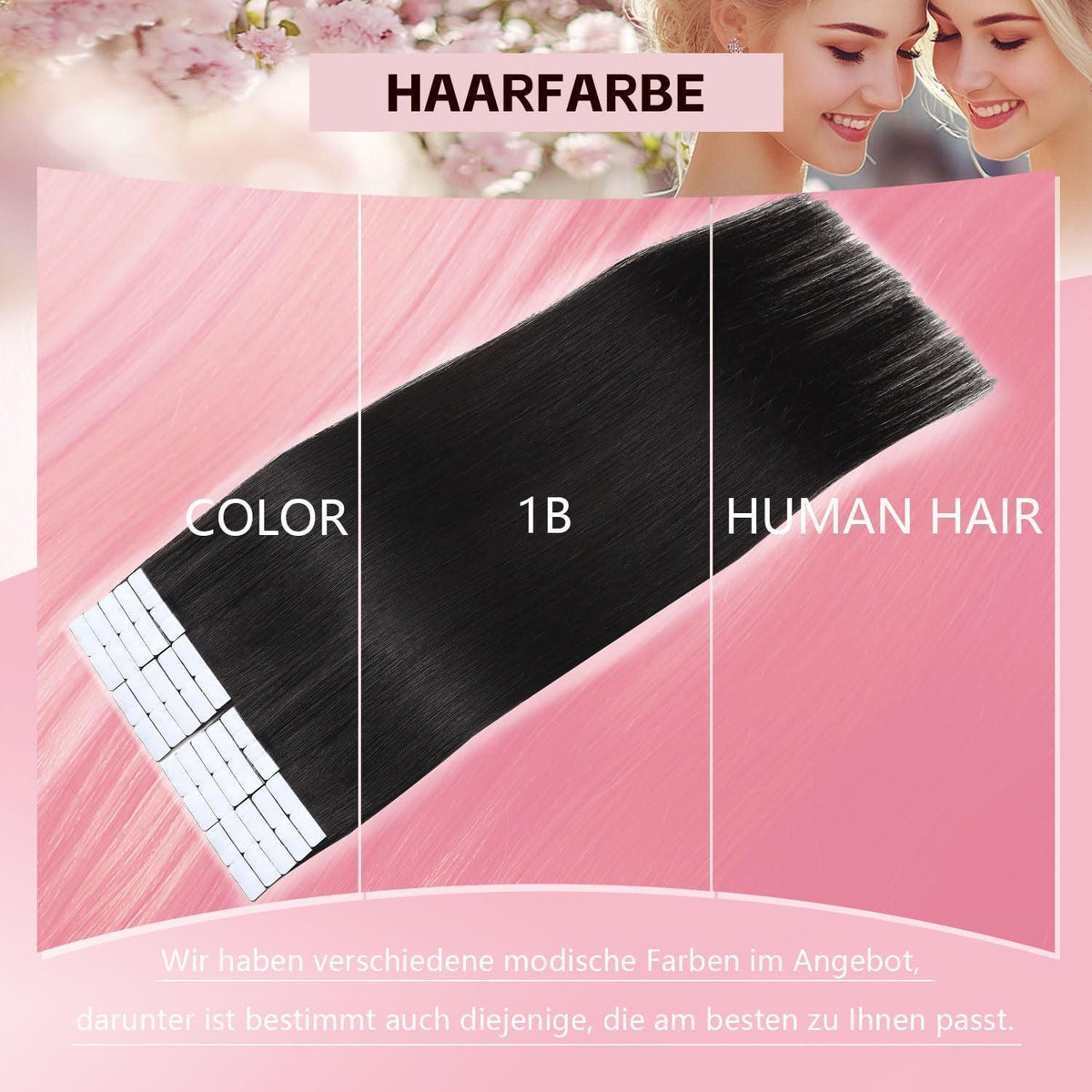 Echthaar Tape-in Haarverlängerung 55cm #1B Schwarz