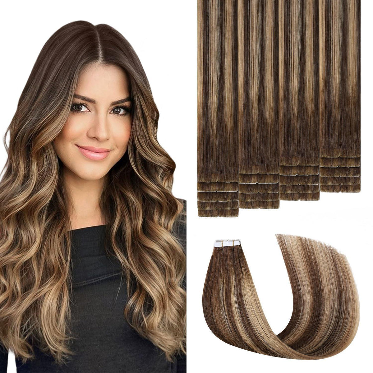 Echthaar Tape Extensions 55cm #4/27/4 Balayage