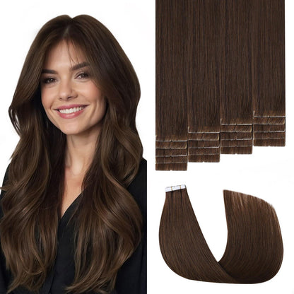 Remy Echthaar Tape Extensions #4 Mittel Braun 40cm