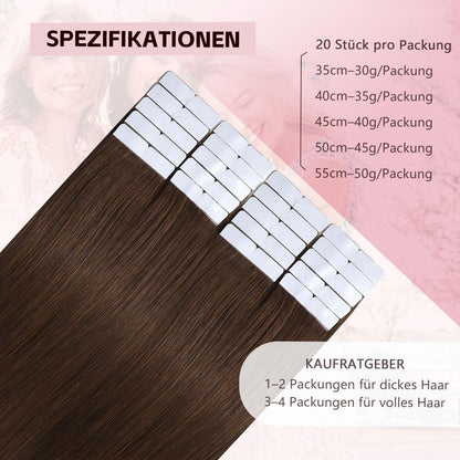 Remy Echthaar Tape Extensions #4 Mittel Braun 40cm