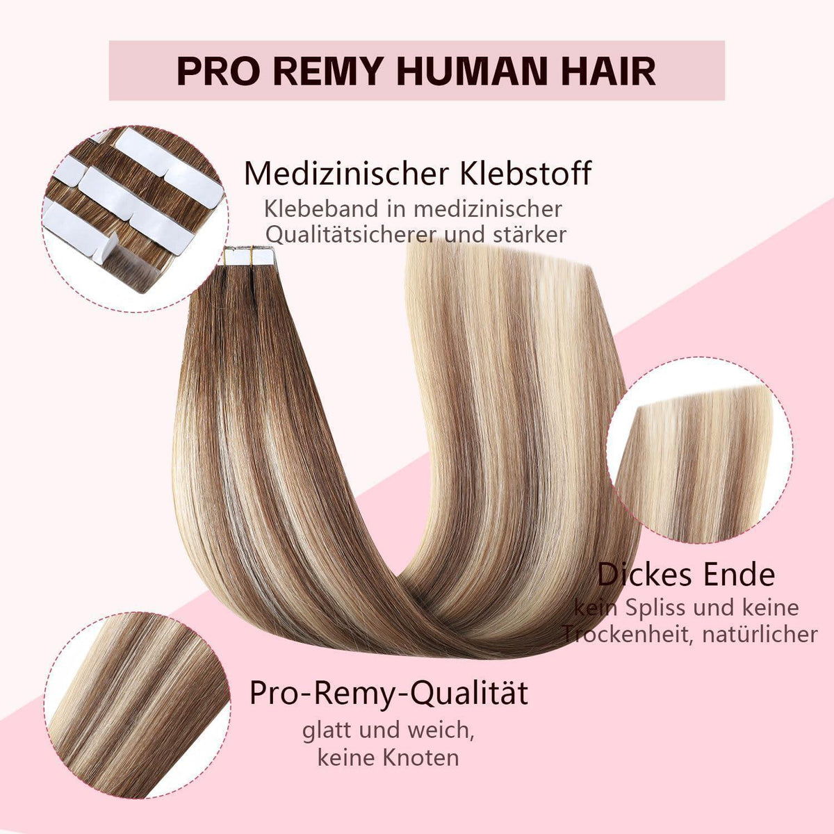 Echthaar Tape Extensions 50cm - Walnuss bis Hellblond #3/8/22