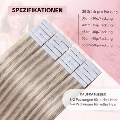 Remy Tape-in Haarverlängerung Aschblond #18p613, 45cm