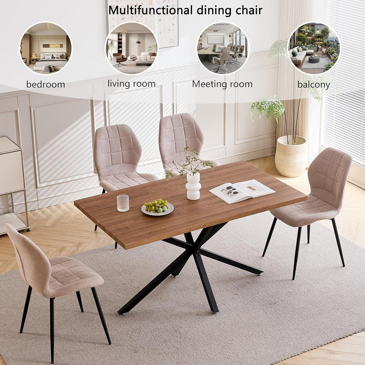 Esszimmerstuhl Set 8-teilig, Beige, Nordischer Stil