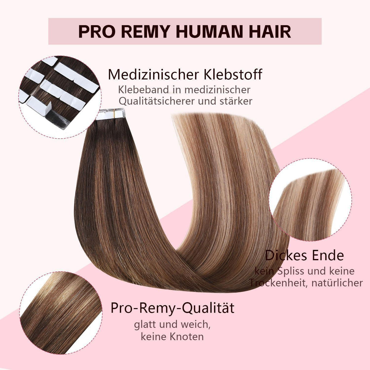 Remy Haarverlängerung Tape #2/6/18 Dunkelbraun bis Chestnut 35cm