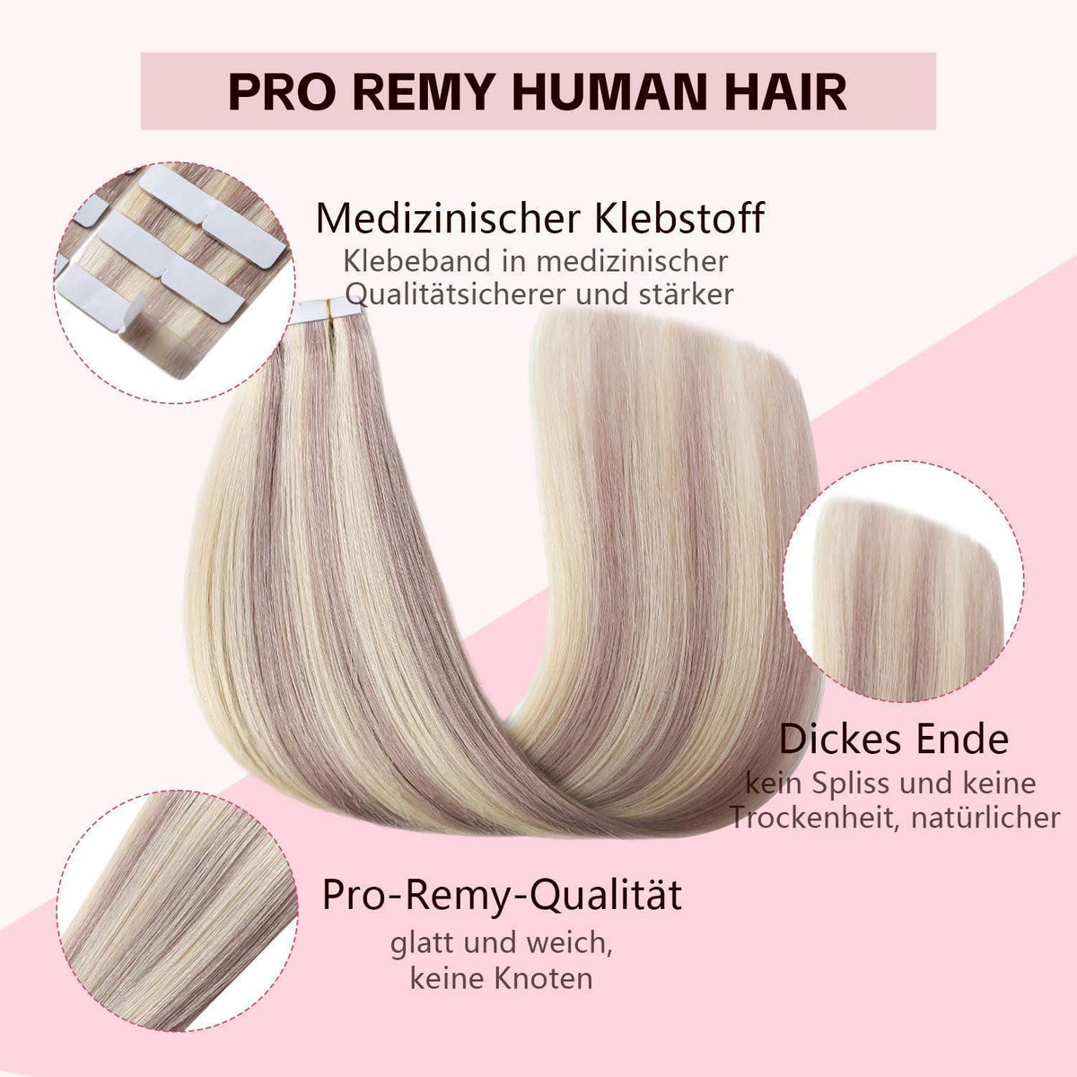 Echthaar Tape Extensions Aschblond #18p613, 55cm, 50g
