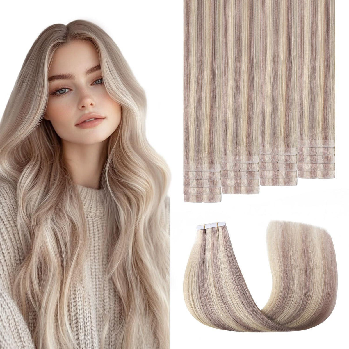 Echthaar Tape Extensions #18p613 Aschblond 50cm