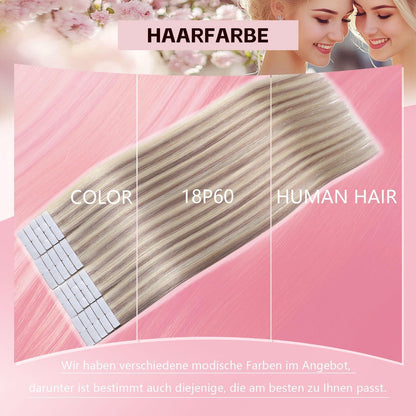 Echthaar Tape Extensions #18p613 Aschblond 50cm
