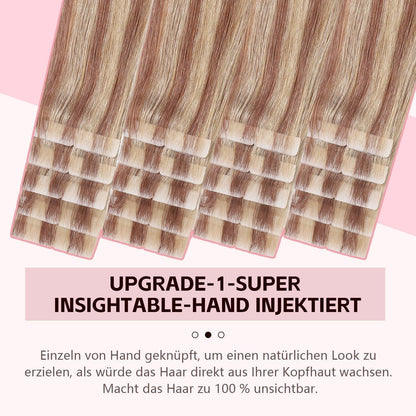 Remy Echthaar Tape Extensions #10/27/27 Hellbraun Goldblond 40cm