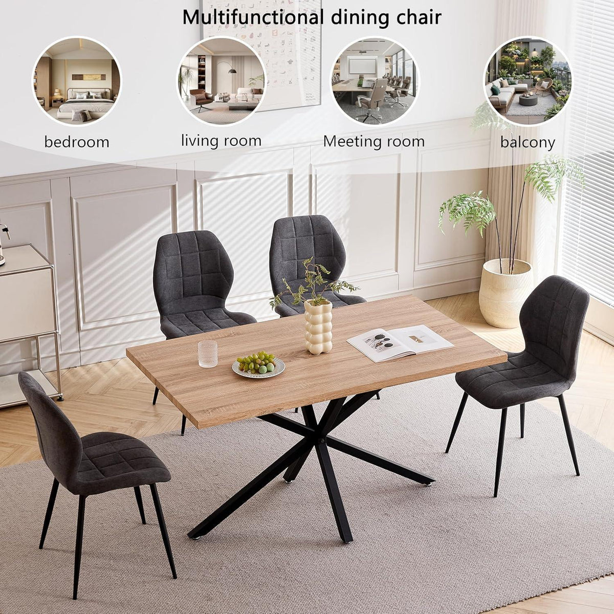 Esszimmerstuhl Set Grau – 8 gepolsterte Stühle im Nordic Stil