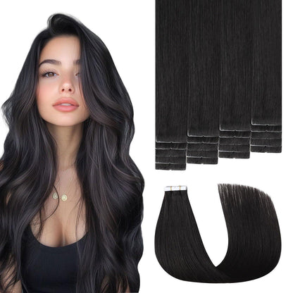 Echthaar Tape Extensions #1B Schwarz 50cm – Remy Menschenhaar