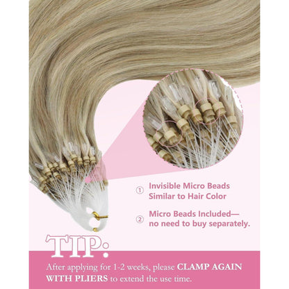 Blond Microring Extensions Echthaar 45cm – Aschblond Highlights