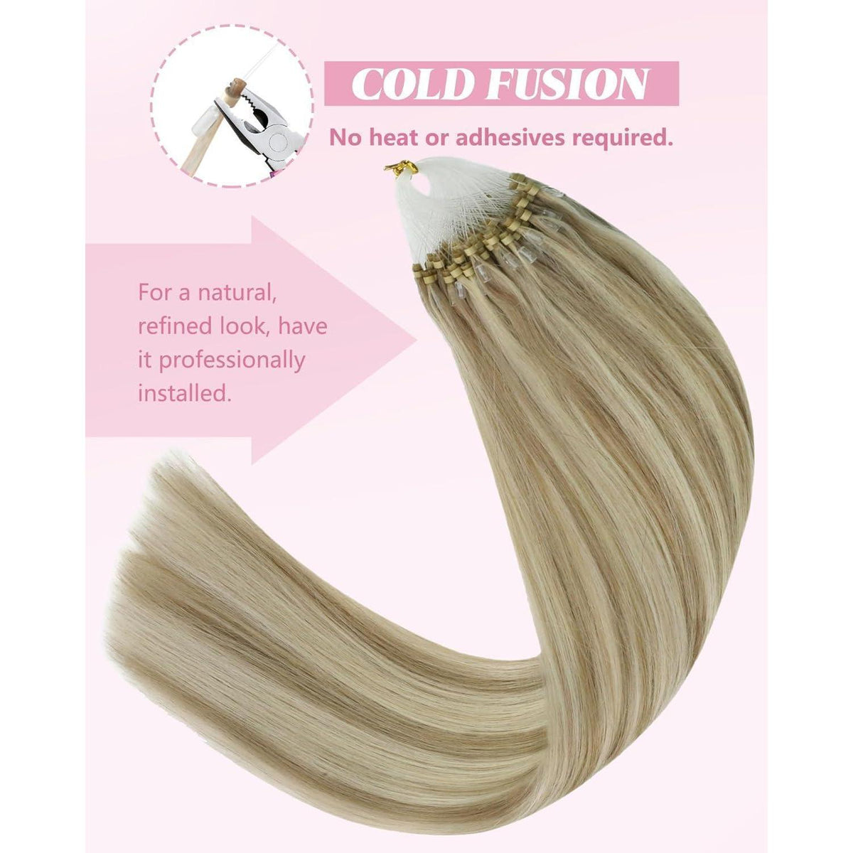 Blond Microring Extensions Echthaar 45cm – Aschblond Highlights