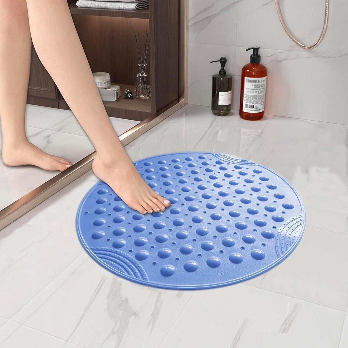 Rutschfeste Duschmatte rund blau – Antirutschmatte für Dusche