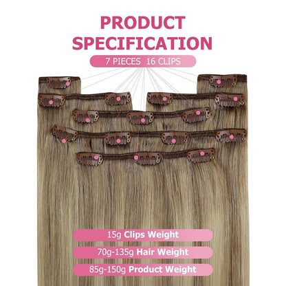 Echthaar Clip-in Extensions Ombre Hellbraun-Blond 30cm