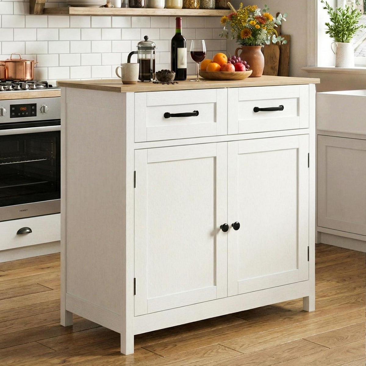 Küchenschrank mit Arbeitsplatte – Braun, 2 Schubladen & 2 Türen