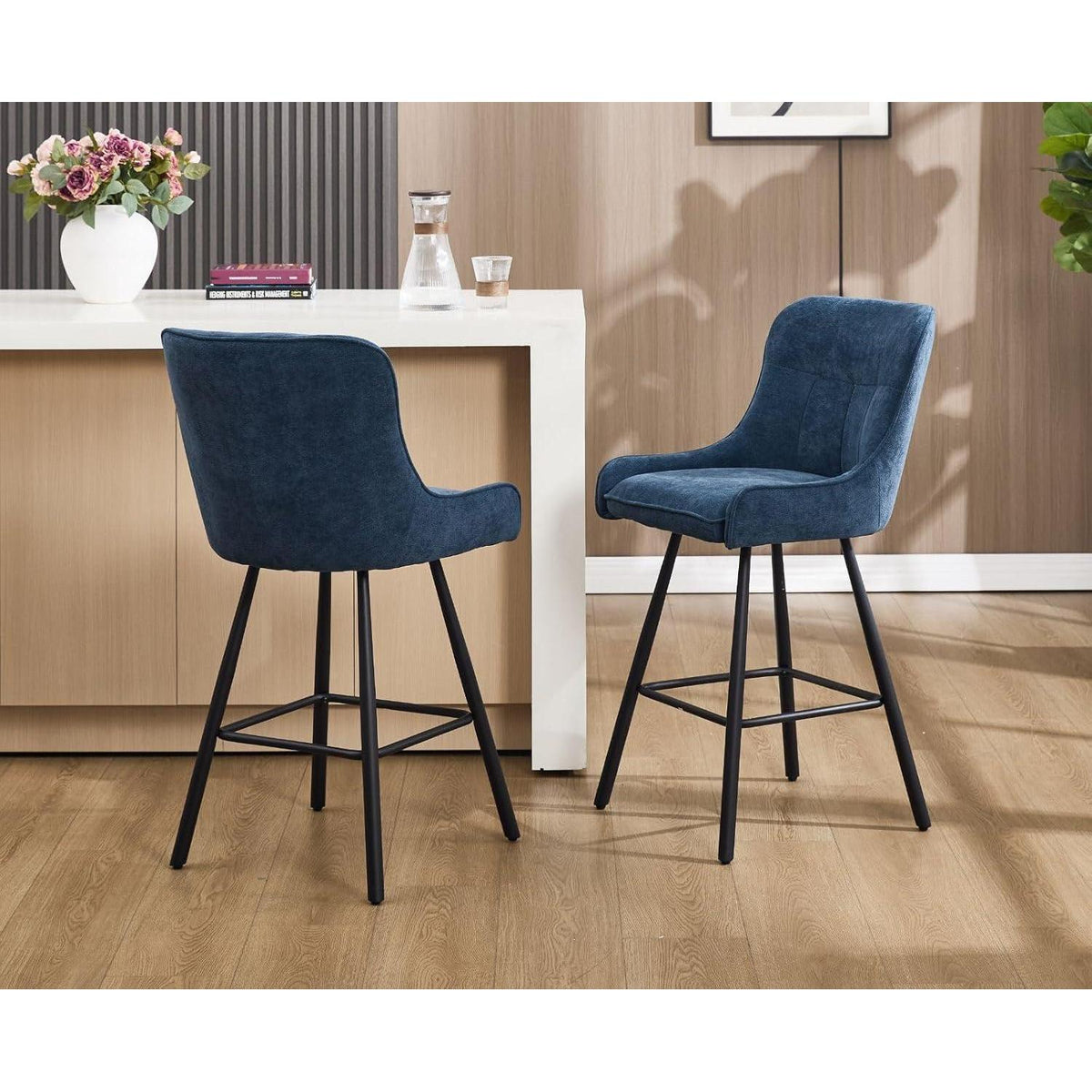 4 Barhocker Blau, Chenille, Modern & Robust