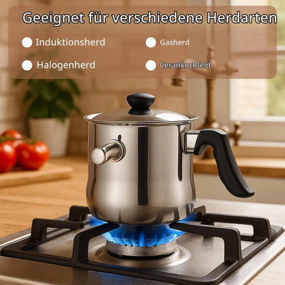 1.5L Edelstahl Milchtopf mit Deckel & Pfeife
