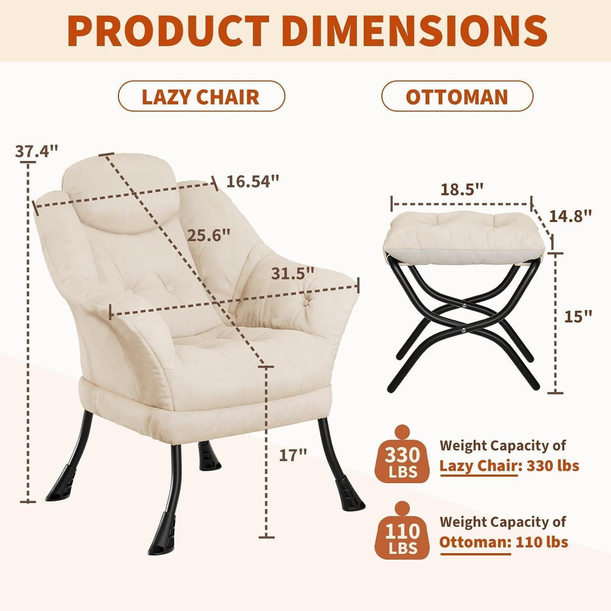 Bequemer Sessel mit Hocker – Modernes Lounge-Design in Beige