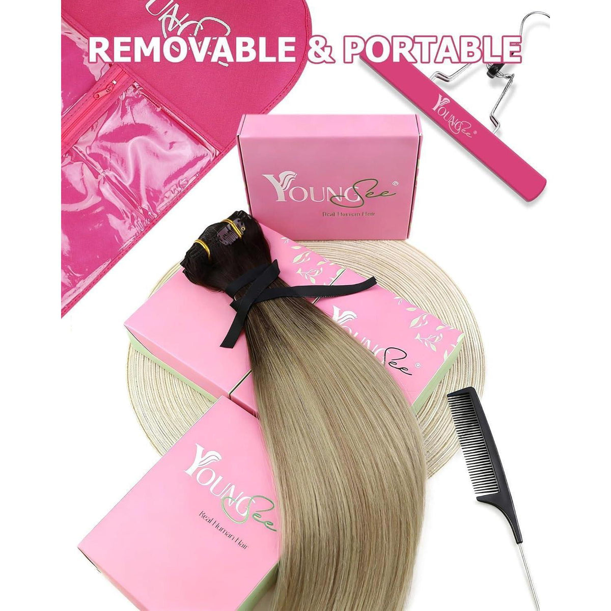 Clip-in Echthaar Extensions Braun Ombre Blond 50cm 150g
