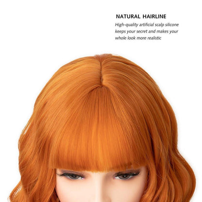 Orange Bob Perücke Damen mit Pony – Lockig & Gewellt
