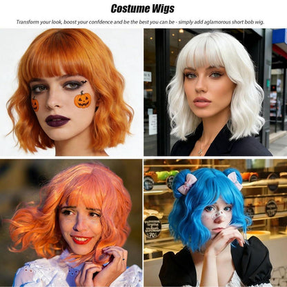 Orange Bob Perücke Damen mit Pony – Lockig & Gewellt