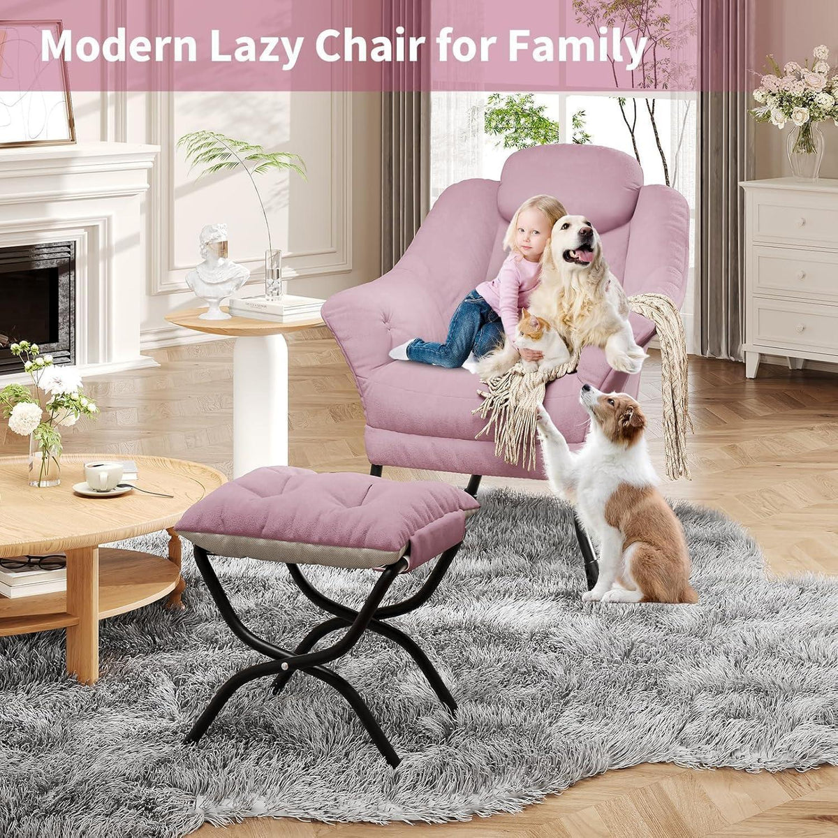 Bequemer Sessel mit Hocker – Modernes Lounge-Design in Rosa