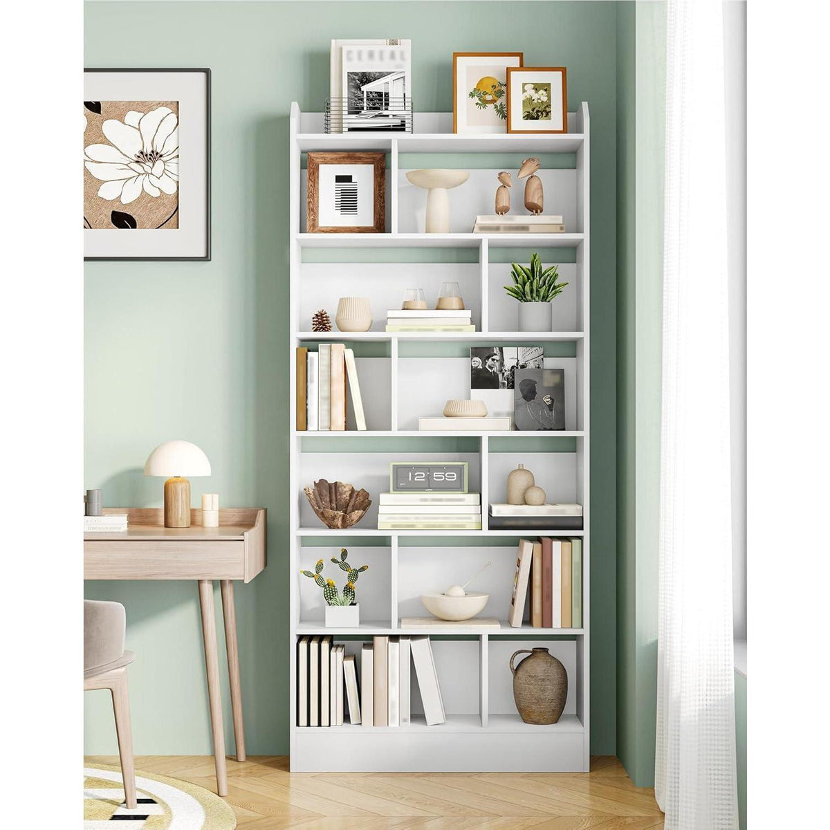 Weißes Bücherregal mit 7 Fächern – 24 x 80 x 199 cm