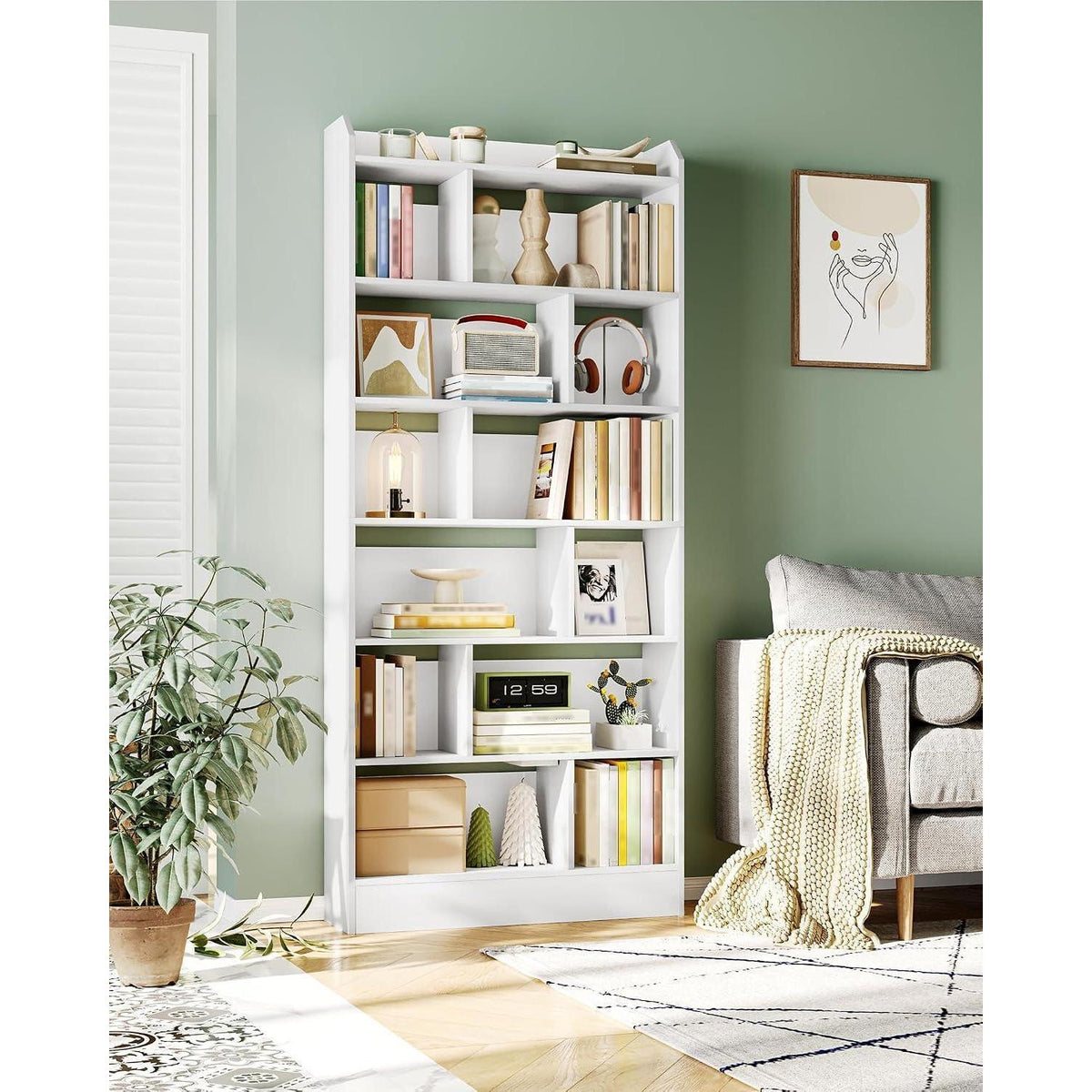 Weißes Bücherregal mit 7 Fächern – 24 x 80 x 199 cm