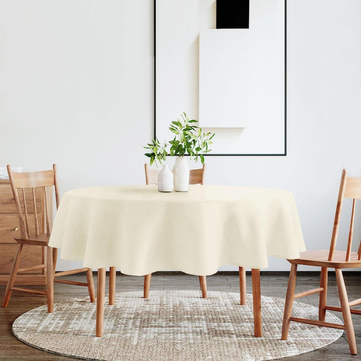 Runde Champagner Tischdecke 120cm – Abwaschbar & Leinenoptik