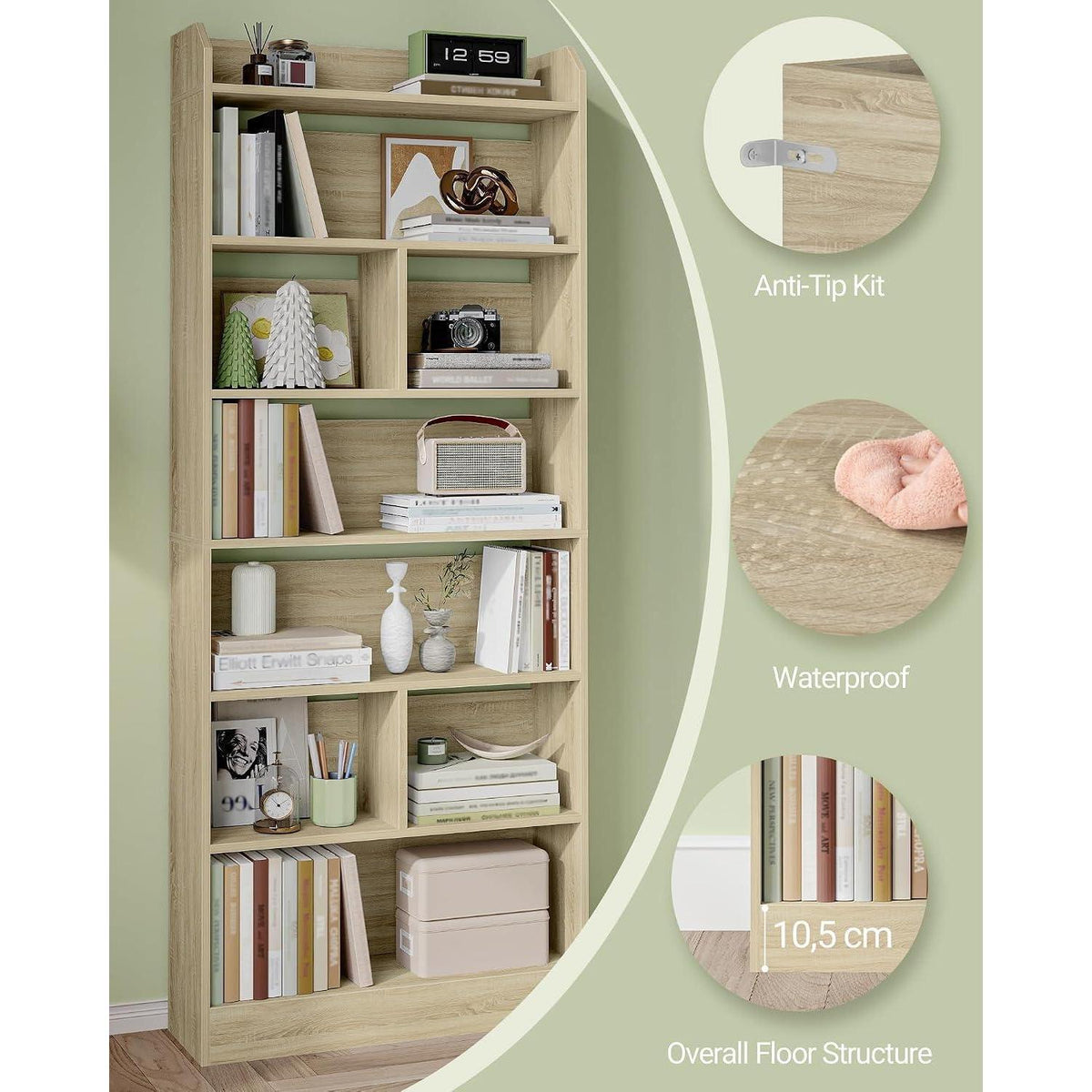 Bücherregal 7 Fächer Eichenbeige – Standregal für Wohnzimmer