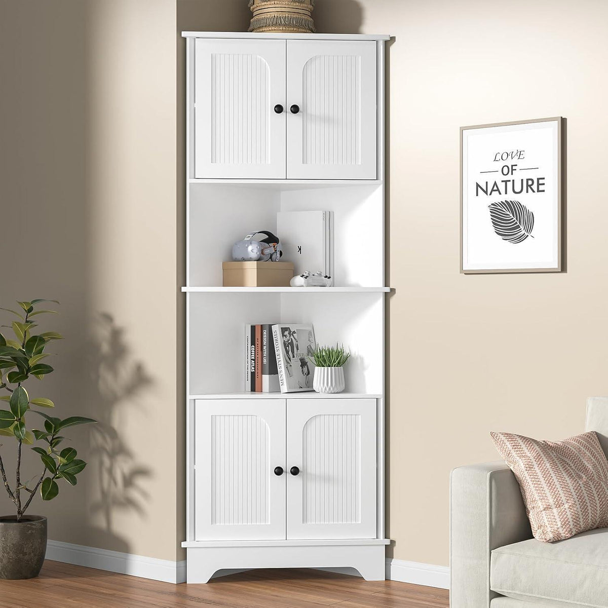 Eckschrank 173 cm mit 2 Türen & Regalen – Küchenturm für Küche, Wohnzimmer